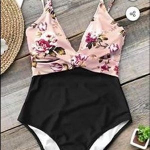 CupShe Floral and Black One Piece Bathing Suit
